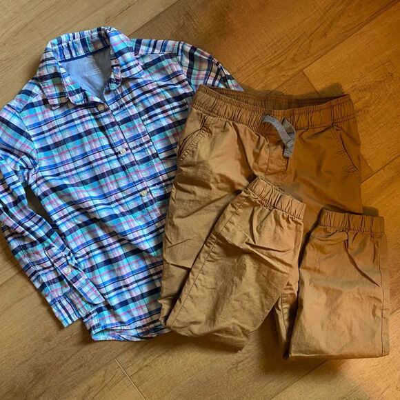 Little boys bundle carters 7 blue green button up tan pull on cargo chino pants - Picture 1 of 8
